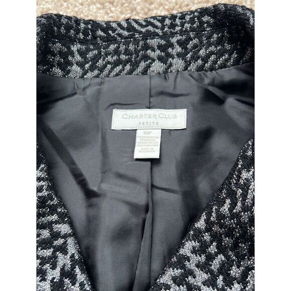 Charter Club Lapel Collar 2-Button Cape Blazer Jacket Silver Metallic 10P - Picture 4 of 4